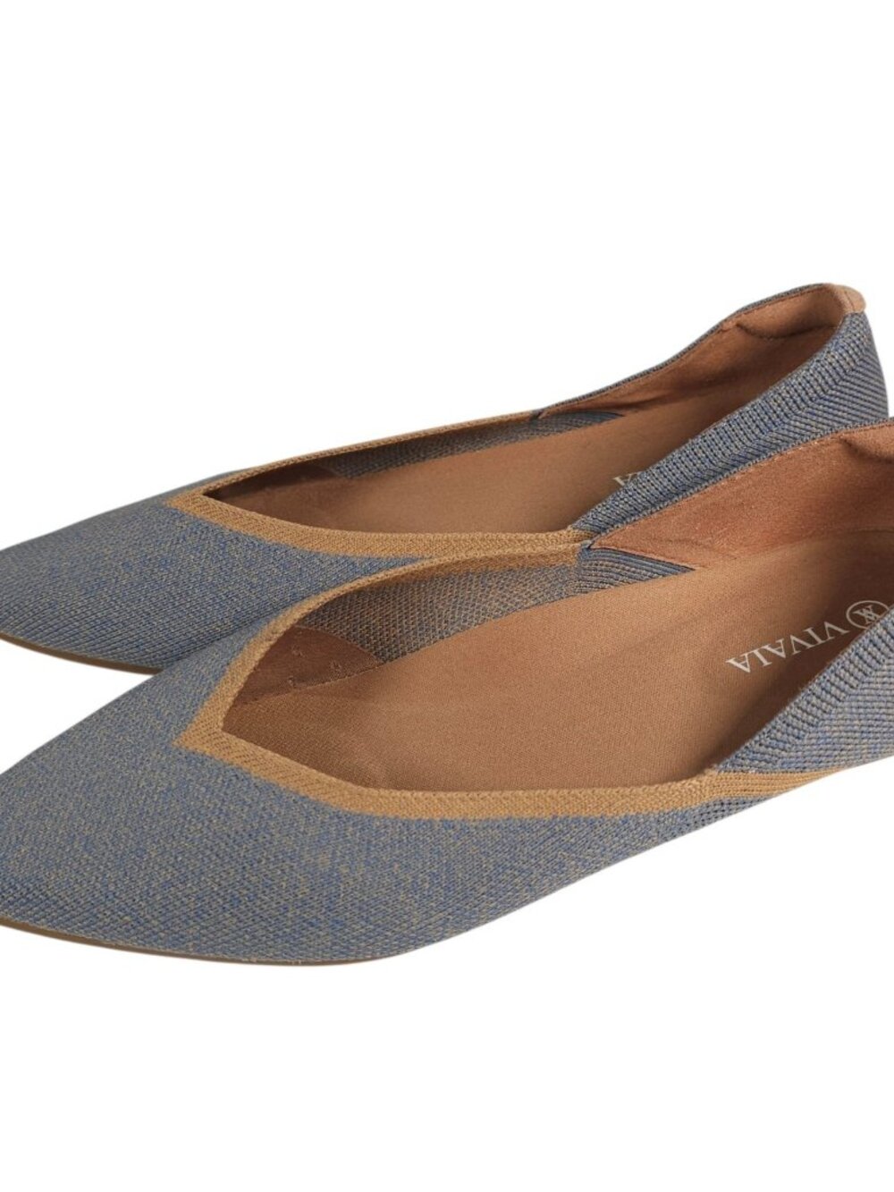 VIVAIA Vienna Pointed Toe V Cut Knit Flats Blue Tan Shoes EU 40.5 - US 9-9.5